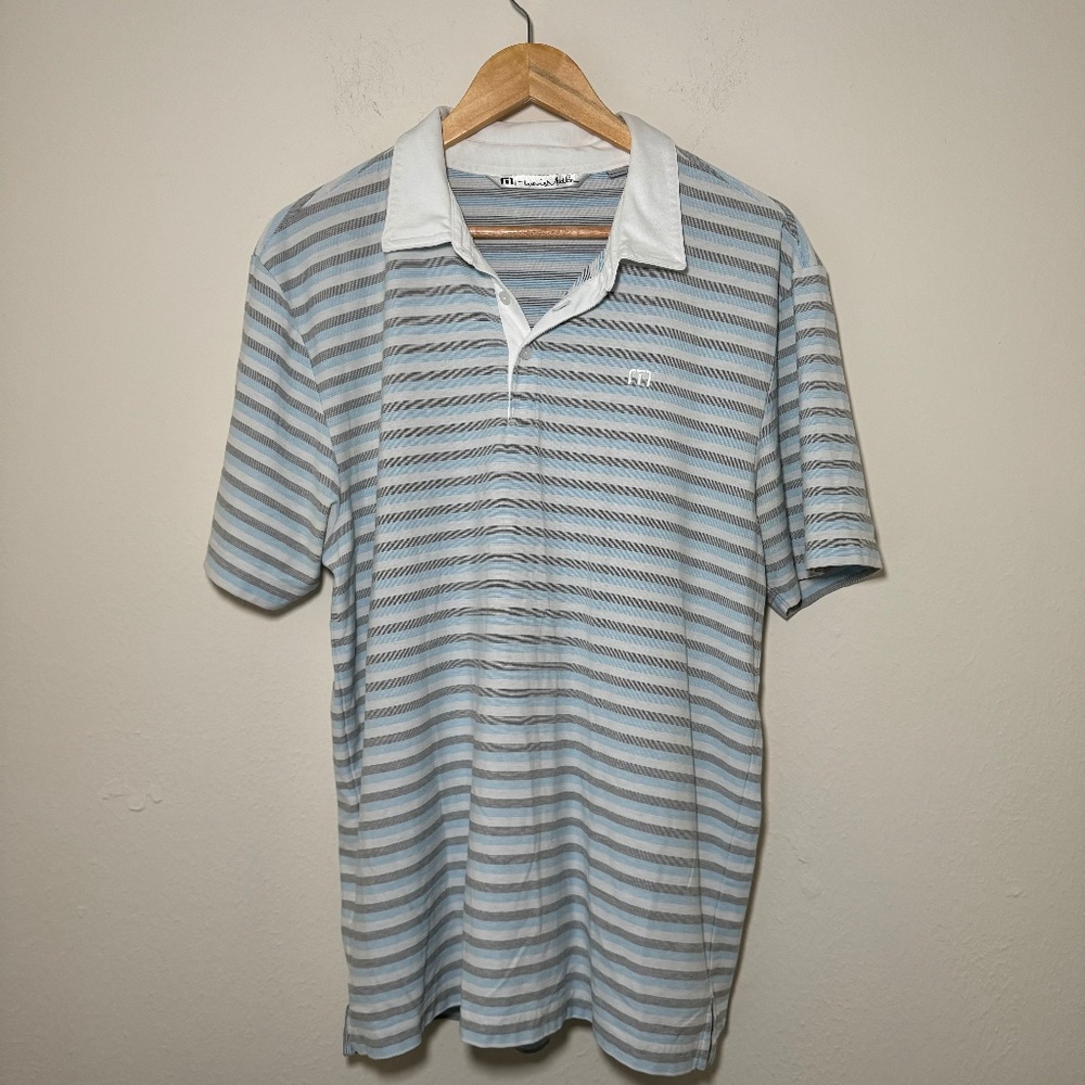 Travis Mathew Polo Shirt Men's LG White Striped Performance Golf Casual